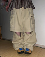 (2color) Detachable 2-Way Cargo Wide Half Cotton Pants