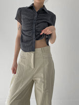 Check Shirred Short Sleeve Blouse