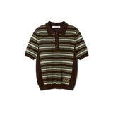 Striped Collar Short Sleeve Knit_Brown