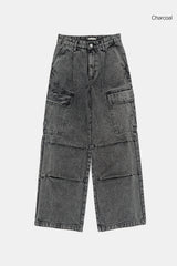 Ness pigment washed cargo denim pants