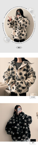 Flower Oversized Dumble Hood Zip-Up Jumper