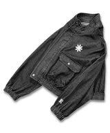 Cropped Flower Logo Black Denim Blouson