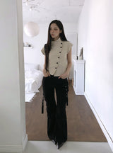 Newji Diagonal Button High-Neck Blouse Shirt