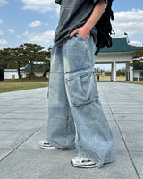 Logan Denim Cargo Pants(Light Blue)