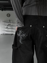 leopard cross stud balloon denim