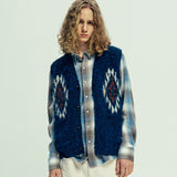 chimayo pattern brushed knit vest navy
