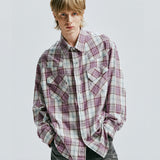 03s plaid western shirt purple