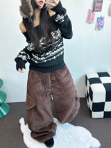 TEDDY BABY 🤎🐻🧸 OVER CARGO STRING FUR PANTS 💚🤎🖤🧡4COLOR