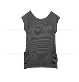 Acu Stripe Pintuck Pocket Short Sleeve