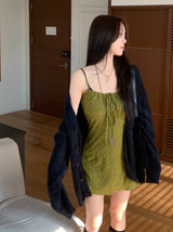 Lumi square Lace String Mini  Dress