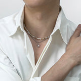 [set] natural shell beads & gold pendant necklace