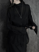 chiffon scarf high-neck shirt (2color)