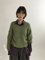 ボンボンブークレVネックニット (5color)