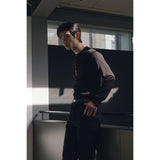 Leather ribbed henry neck long sleeves(Black)