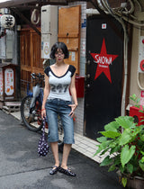 Number rag and coloration short-sleeved T-shirt
