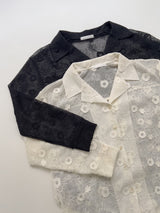 Flower Net Collar Neck Shirt