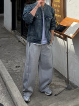 With denim biker jacket