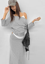 [MADE] Upper-face Folding Shirred Long Skirt (Available as a set)