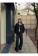 Checkered collar two-piece tweed jacket