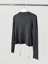 Fake two-piece dot lace-up long-sleeved shirt