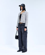 85-VIVAJ048 Multi-Color Crop Tweed Jacket Black