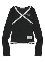 RASE LACE CROSS V-NECK LONG SLEEVE T (4COLOR)