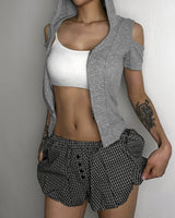 Big-Hoodie Cutout Zip-up Short Sleeve (3C)