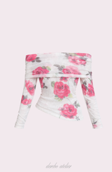 Pink rose off-shoulder long-sleeve top
