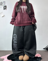フリースラインドビーディドタトゥーレタープリントワイドロングパンツ 🖤✨ 3 COLOR