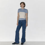 Slim label half tee Skyblue