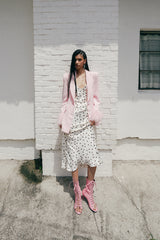 Eyelet Patent Lace-up Open Toe Heel(Pink)