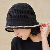 VA Top Button Knit Crochet Bucket Hat / Black