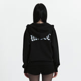 C VELVET LOGO FLEECE ZIP-UP HOODIE_BLACK
