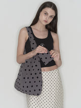 Big hobo bag - Black polka dot (Reversible) / Free Gift
