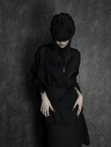 chiffon scarf high-neck shirt (2color)