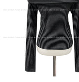 [Muffler set] レイオフショルダーストライプロングスリーブ