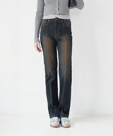 KIRSH PLAIN SEMI FLARE DENIM PANTS [LIGHT CHARCOAL]