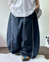 PIPING NYLON BALLOON WIDE LONG PANTS 🫐💙🖤🩶3COLOR