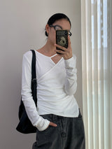 Cross strap unbalanced long-sleeve t-shirt