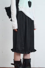 Satin Frill Midi Skirt (Black)