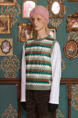 STRIPE CROCHET KNIT VEST / GREEN