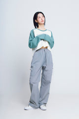 オープンアームホールハートラグラン ½Tシャツ (green/ivory)