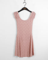 Seopo lace punching puff see-through off-shoulder mini dress
