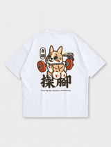 マッスル バディーズ レッグデイ コーギー オーバーサイズ プリント ティー