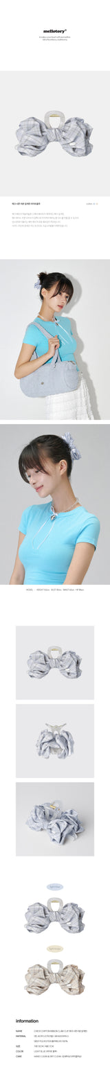 CHECK CHIFFON RIBBON CLAW CLIP (LIGHT BLUE)