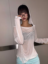 ミドル ドレープ ルーズ フーデッド ロングスリーブ Tシャツ 3カラー