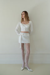 [Seow] Glow Tweed Ribbon Mini Skirt