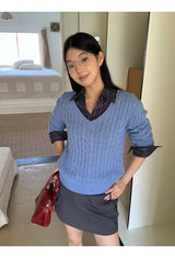 Twisted V-neck long-sleeved knitwear