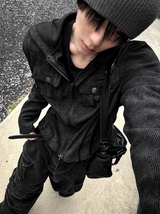 Pigment long-sleeved line hooded zip-up