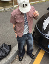 No.1710 DB crop check half SHIRT (3color)